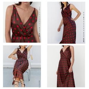 Zara L polka dot red brown maxi dress